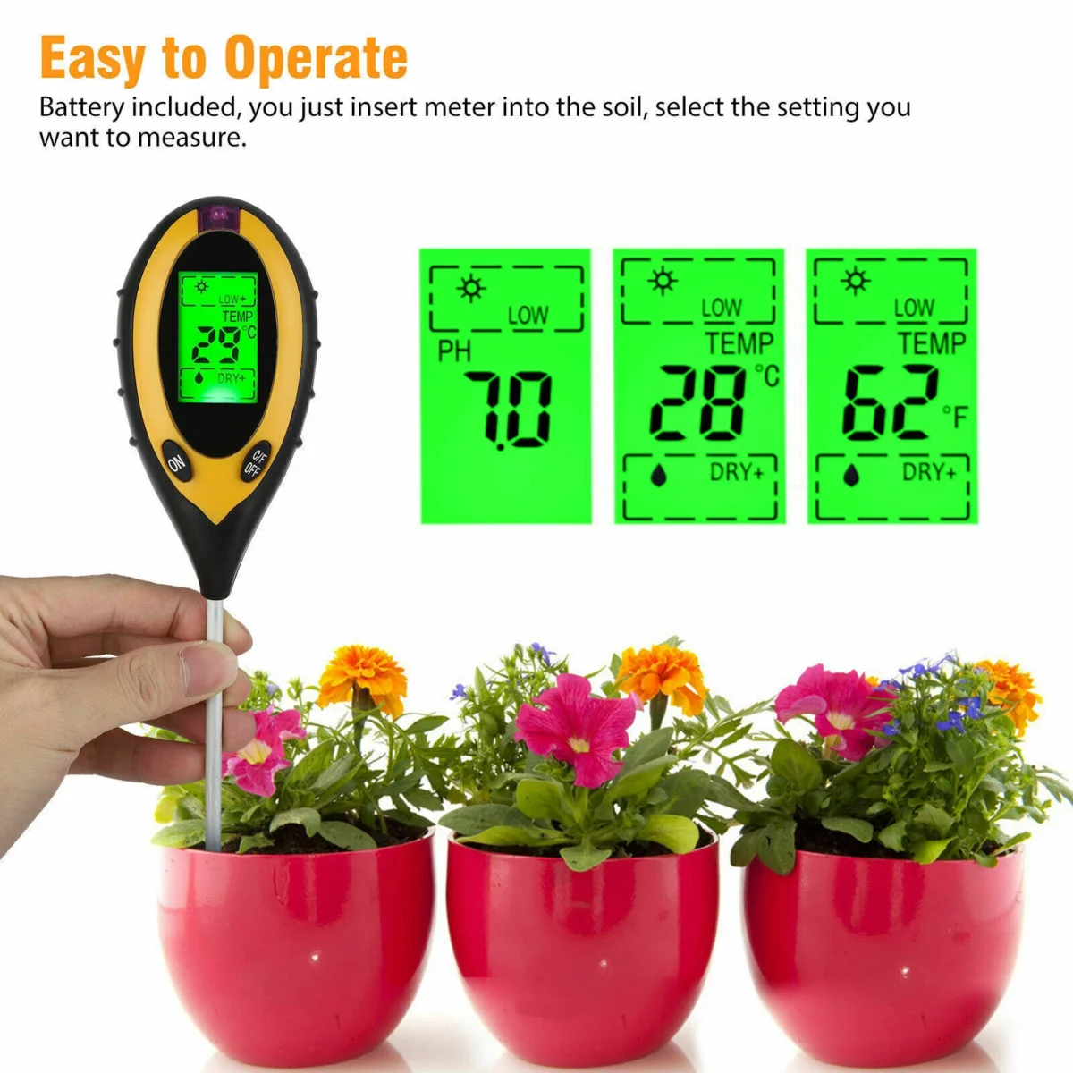 4 in 1 PH Tester Soil Water Moisture Light Test Meter for Garden Plant Seeding