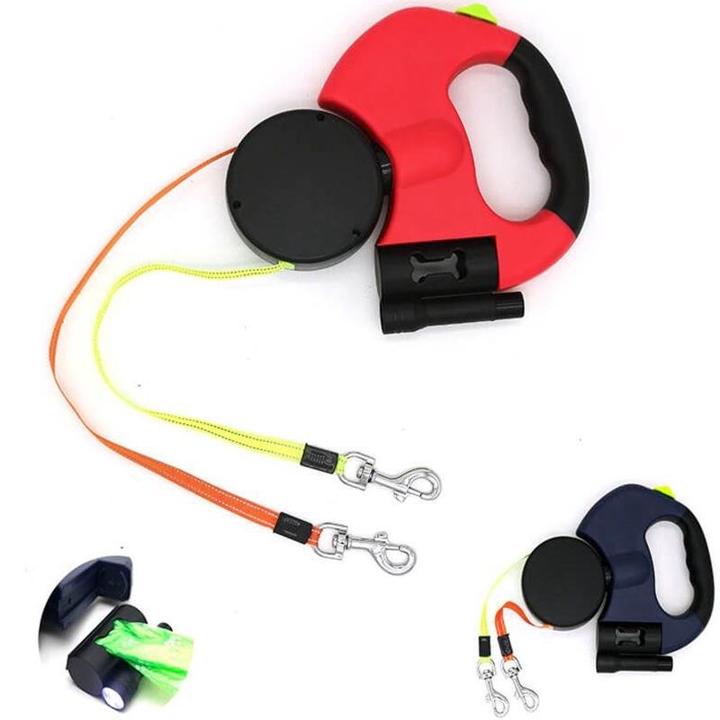 Dual Dog Rope Leash with Light Retractable