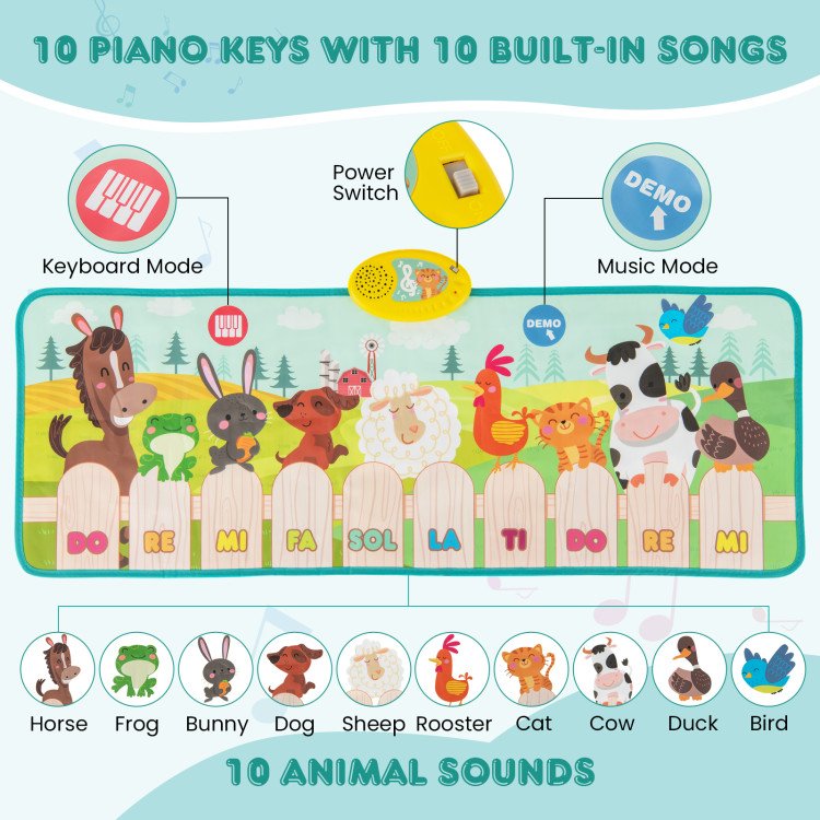 Kids Musical Mat Indoor Outdoor Animal Farm Piano