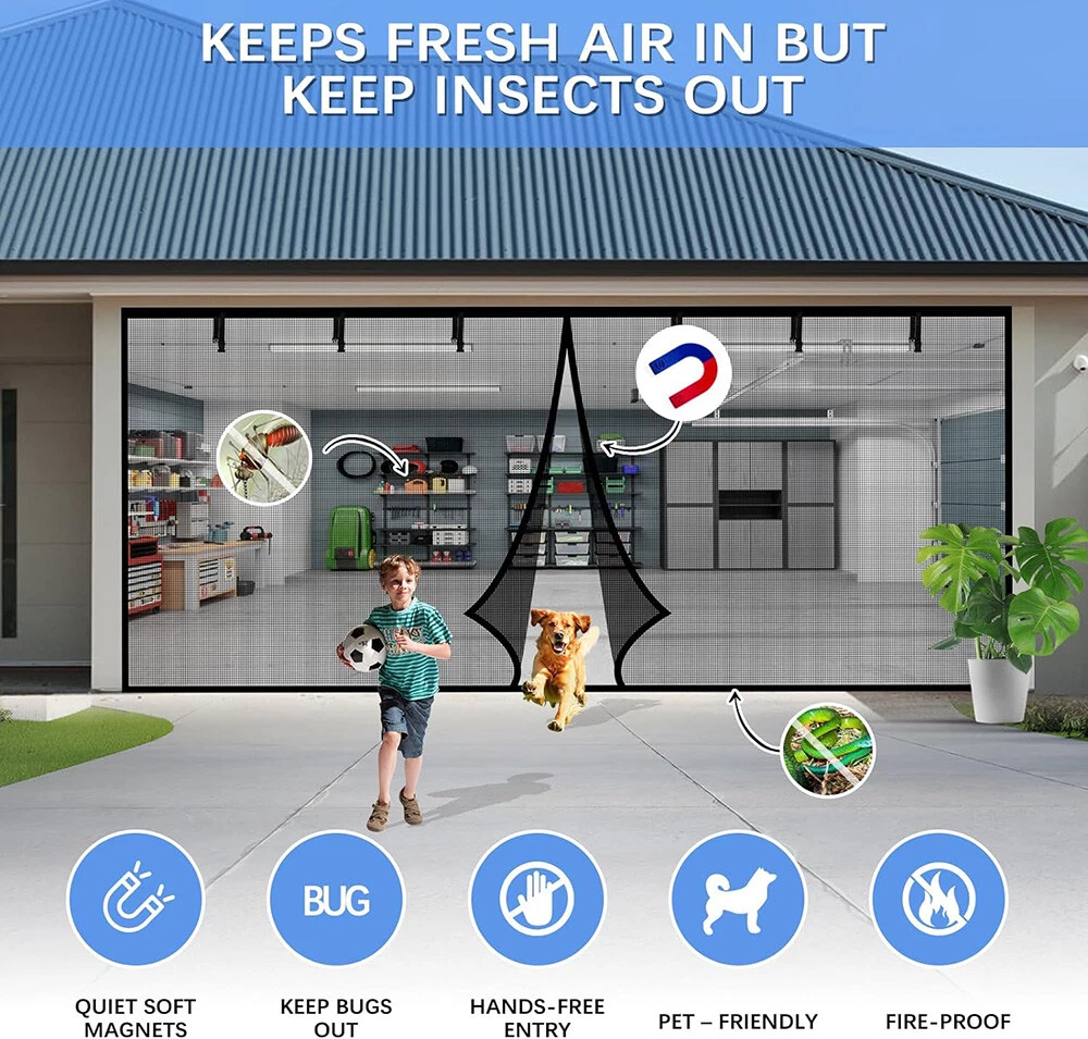 Large Instant Magnetic Garage Opening Screen Door