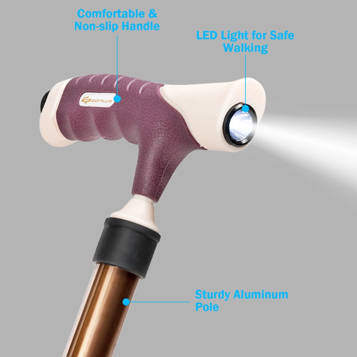 Adjustable Lightweight Folding Cane Seat with Light