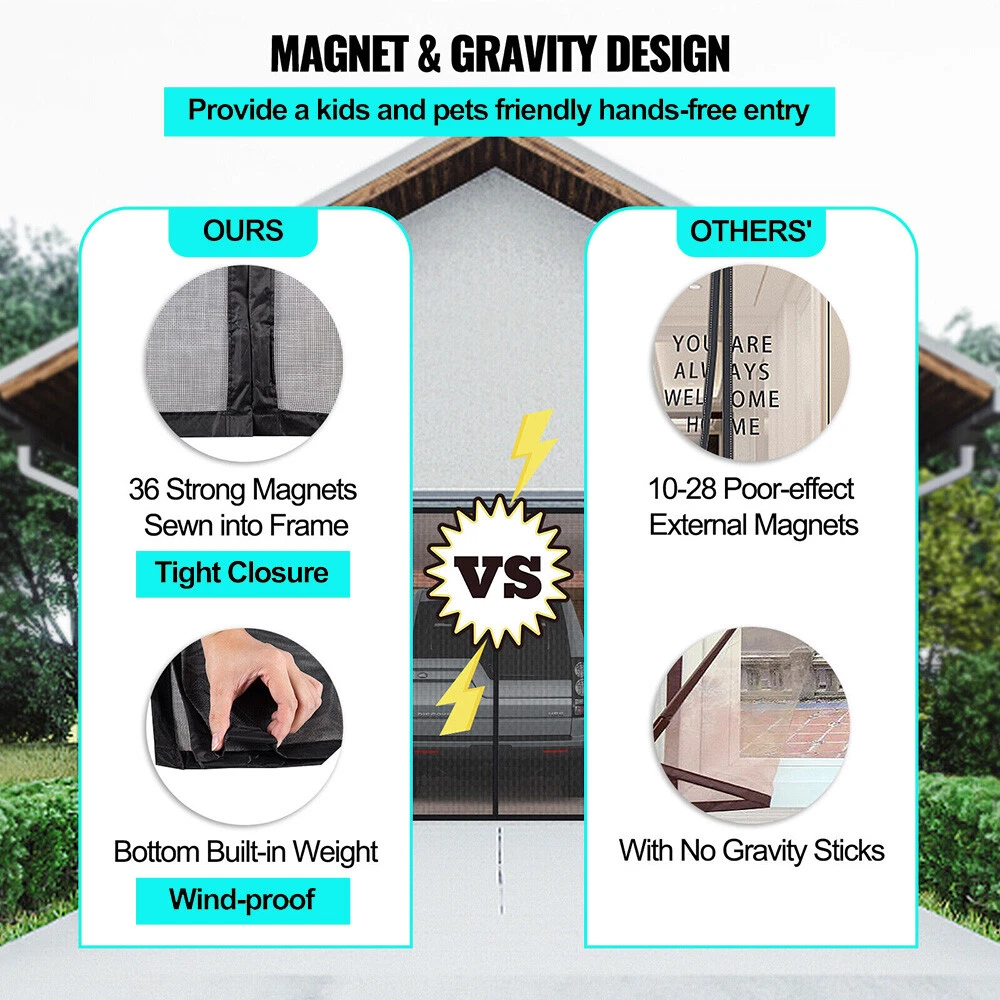 Large Instant Magnetic Garage Opening Screen Door