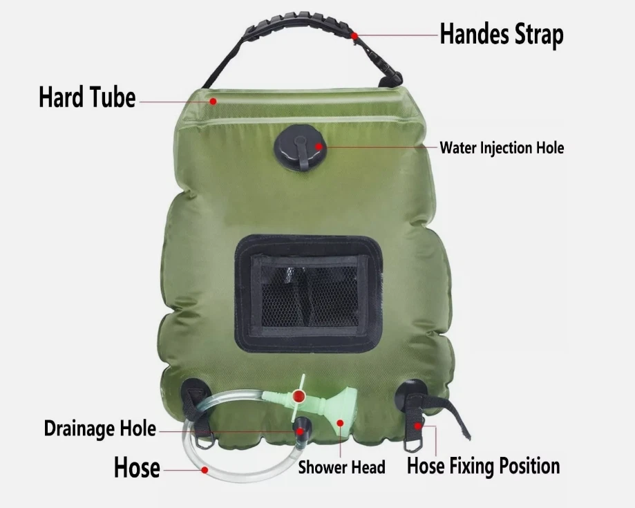 Portable Spacious Outdoor Camping Solar Shower Bag 5 Gallon