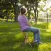 Adjustable Lightweight Folding Cane Seat with Light
