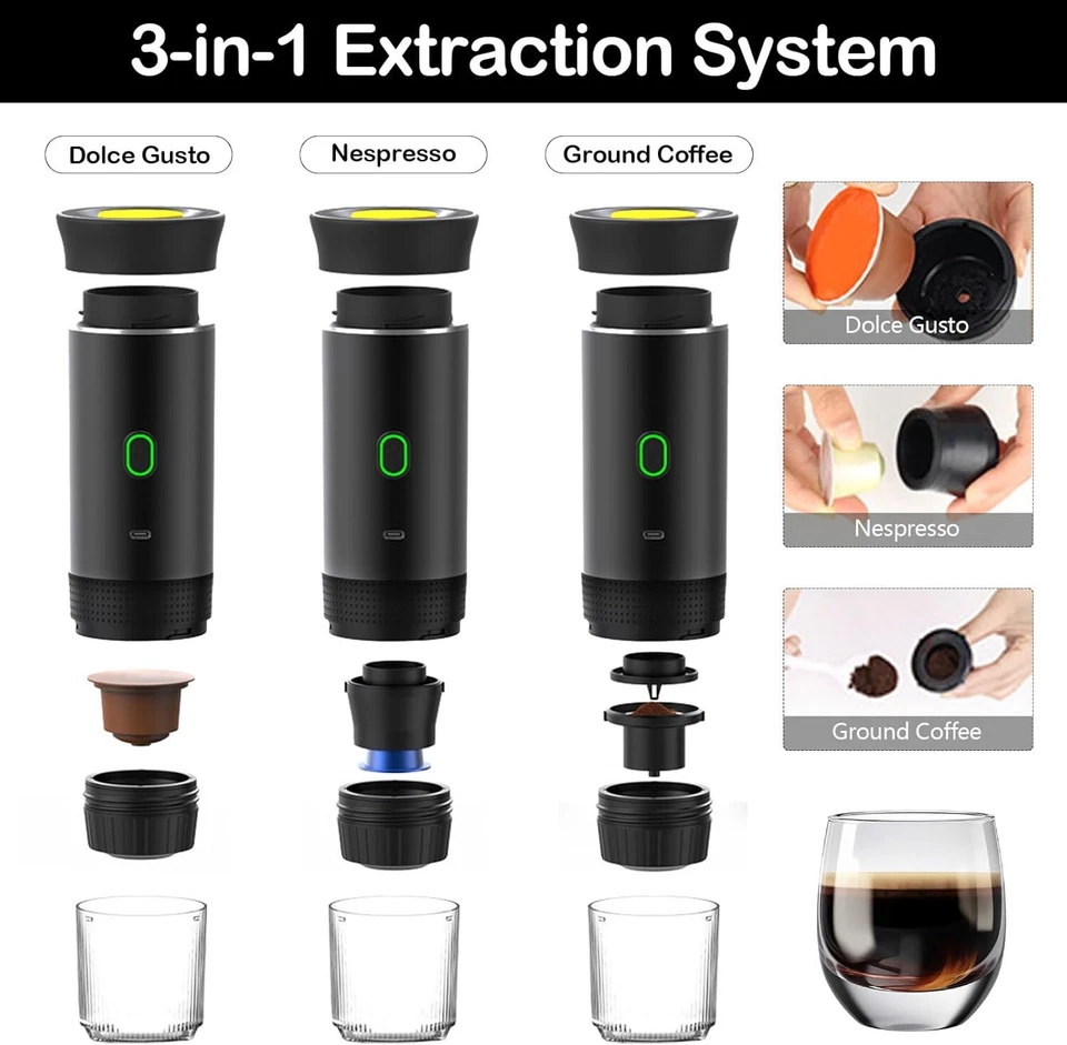 3-in-1 Wireless Electric Portable Espresso Coffee Maker Machine